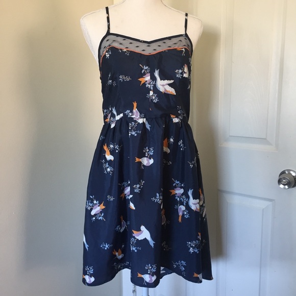 Sweet Sparrow Bird Print High Low Navy Blue Dress - Picture 2 of 8